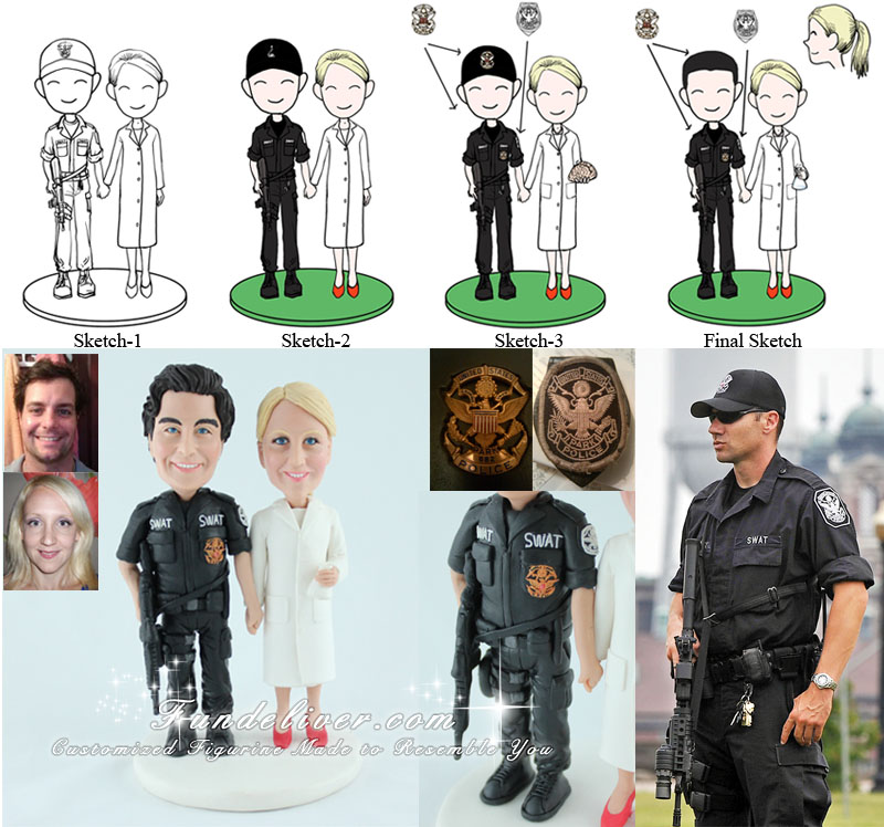 Federal SWAT Officer and Scientist Wedding Cake Topper